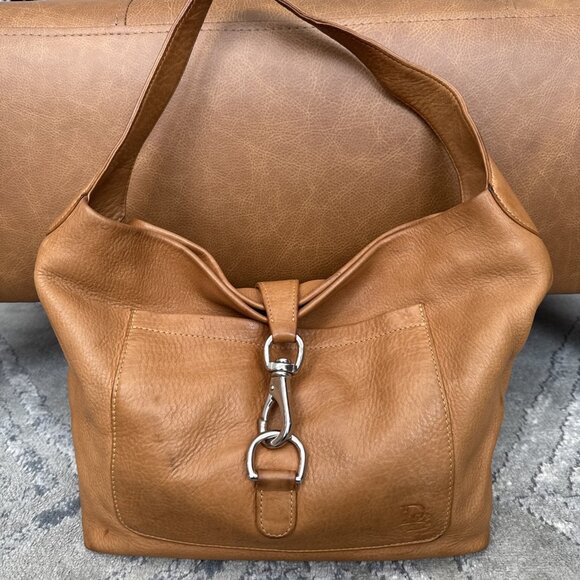Dooney & Bourke Handbags - Dooney & Bourke Leather Caramel Bag Logo Lock Hobo Pebble Grain Handbag READ